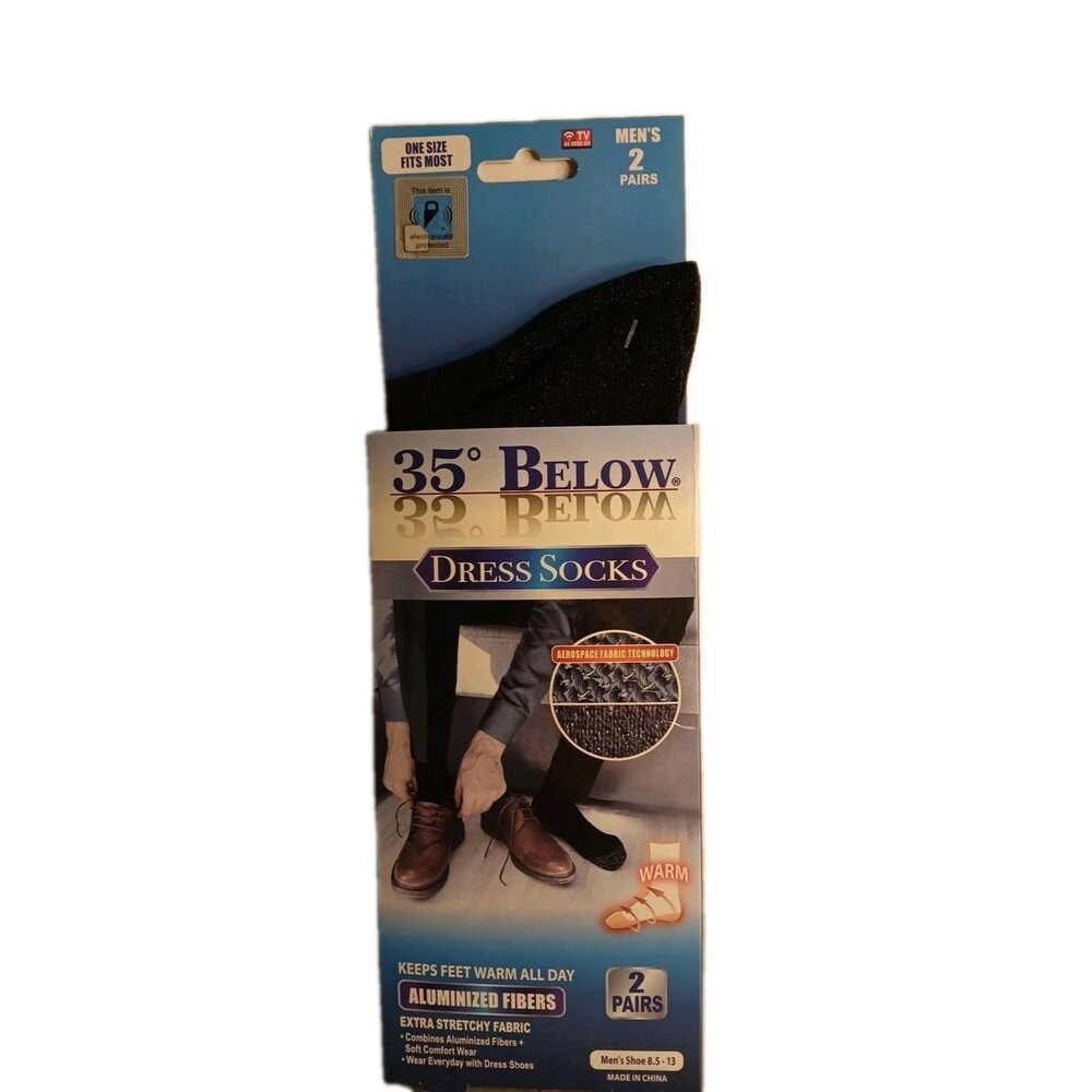 2 Pack - 35 BELOW Men's Dress Socks Black One Size Fits Most As Seen on TV NIP